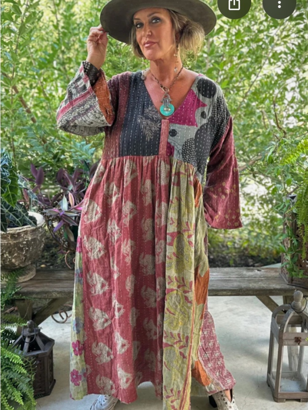 JADED GYPSY Bohemian Patchwork V-Neck Women's DRESS
